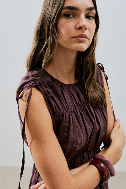 Manuka Tie-Up Detail Sleeveless Dress Bordo