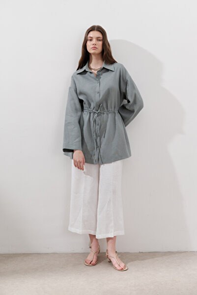 Manuka Linen Waist Tie Tunic Blue