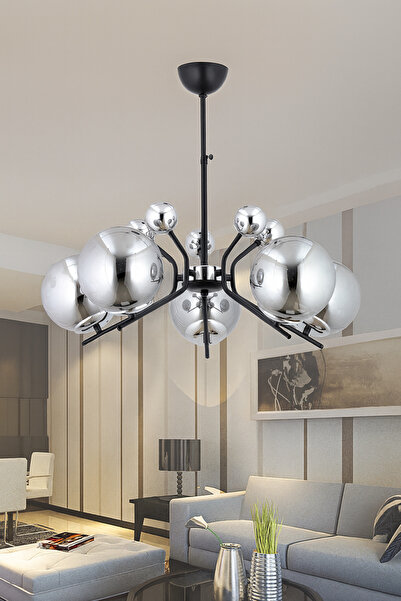 ESSLİGHT Beste 5 Li Sarkıt Avize Füme Glob Camlı Salon Yatak Odası Mutfak