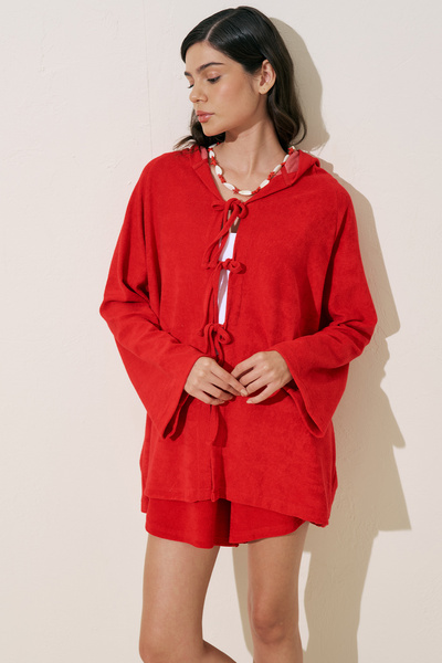 Manuka Towel Fabric Kimono Red