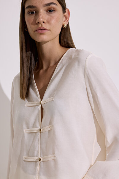 Manuka Modal Wide Sleeve Blouse Ecru