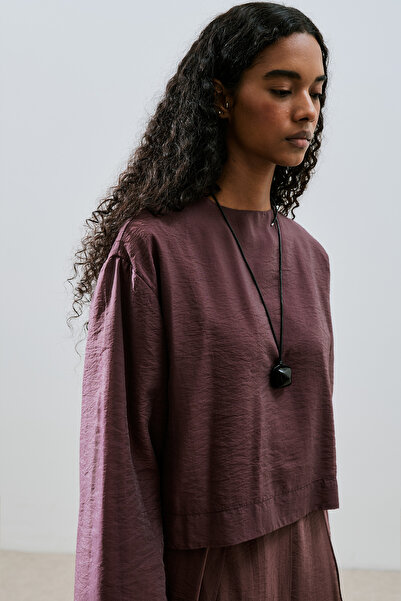 Manuka Wide Sleeve Draped Bluse Burgundy