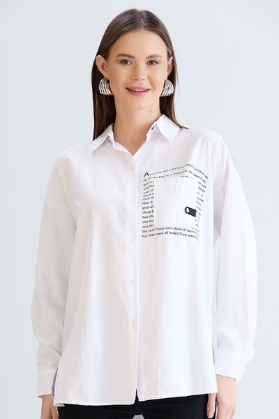 nurneva Печатна риза с едно джобче, бяла