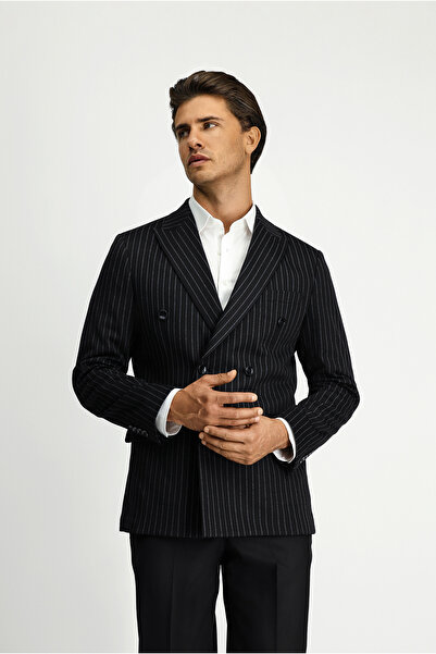 Kiğılı Relaxed Fit Comfortable Cut Striped Knitted Double-Breasted Jacket