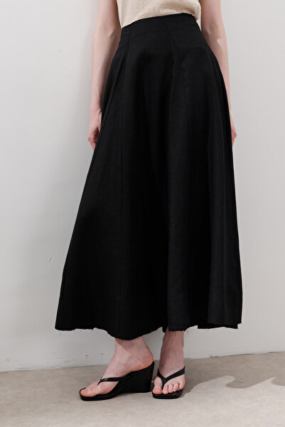 Manuka LEN SZÉLES SZÁRÚ SZOKNYA FEKETE