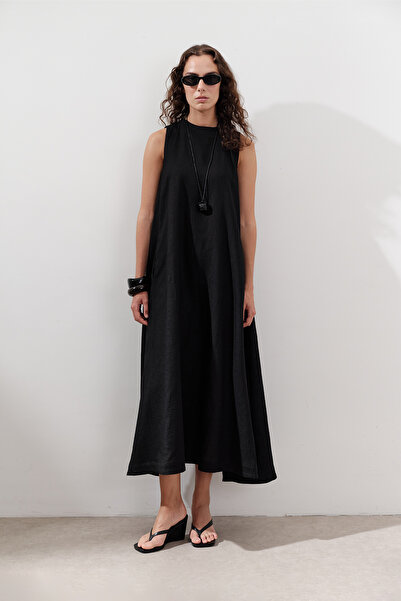 Manuka Linen Tie-Dye Wide Dress Black