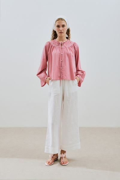 Manuka DOKULU İŞLEMELİ KISA BLUZ PEMBE