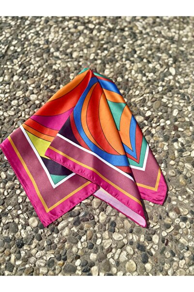 Axesoire 14941 Geometric Patterned Purple Satin Bandana Scarf