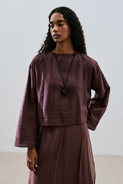Manuka Wide Sleeve Draped Bluse Burgundy