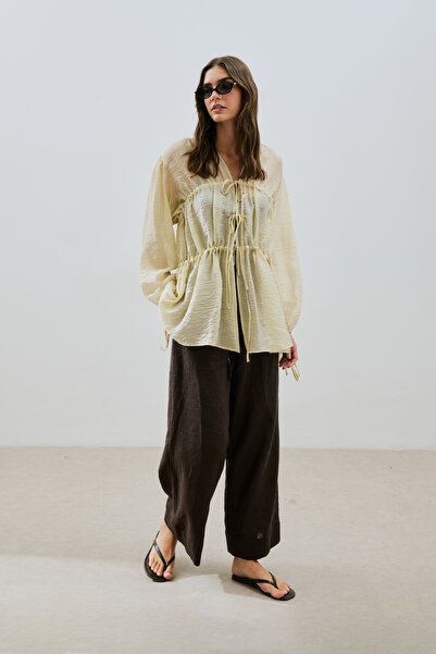 Manuka Bluz with Shirted Tie Soft Yellow