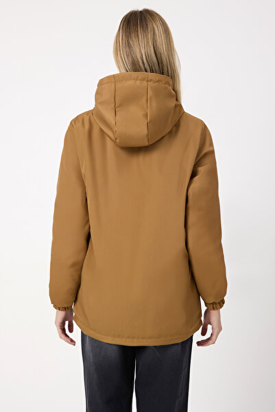 Royalside Dámský zimní kabát a bunda s kapucí, odolný proti vodě a větru, z hnědé kožešiny & parka