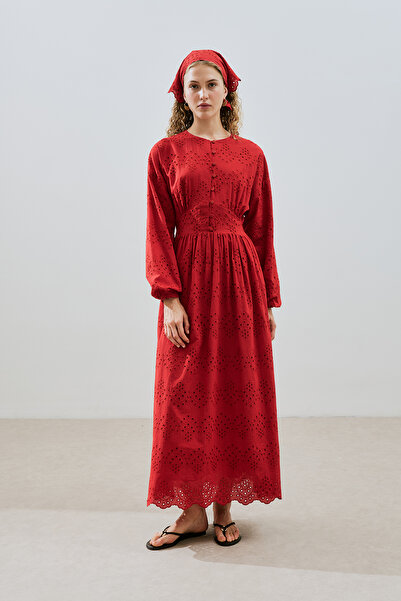 Manuka Brode Button Dress Red