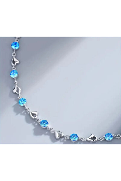 shellwetr Aqua Love Gümüş Kaplama Kalp ve parlak taşlı Bileklik-Sevdiklerinize ve kendinize en özel hediye