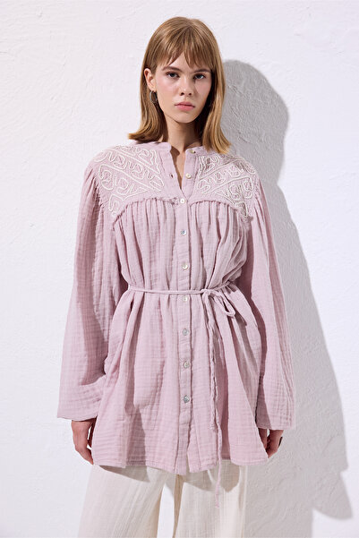 Manuka MÜSLİN İŞLEMELİ GÖMLEK PUDRA