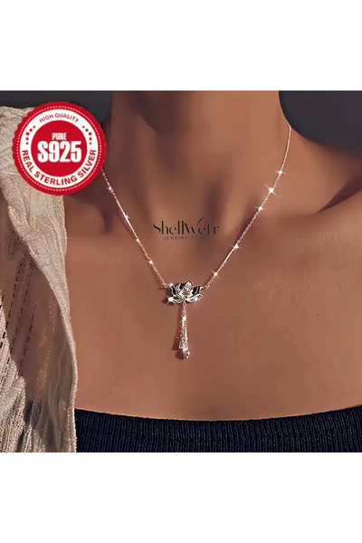 shellwetr Nilu Lotuslu 925 Ayar Gümüş Kolye Sevgililer günü , annenize verilecek en güzel gümüş hediyesi