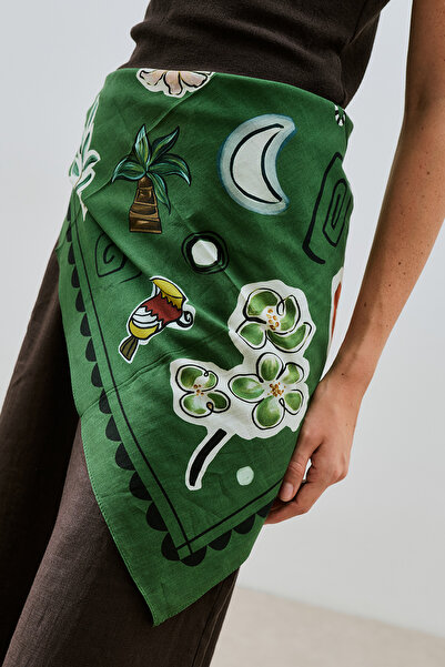 Manuka DESENLİ PAMUKLU ŞAL LIBERTY YEŞİL