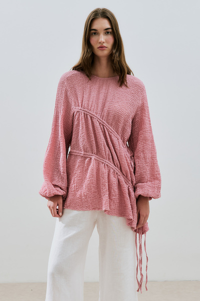 Manuka Textured Tunic with Tie-Up Detail Pink