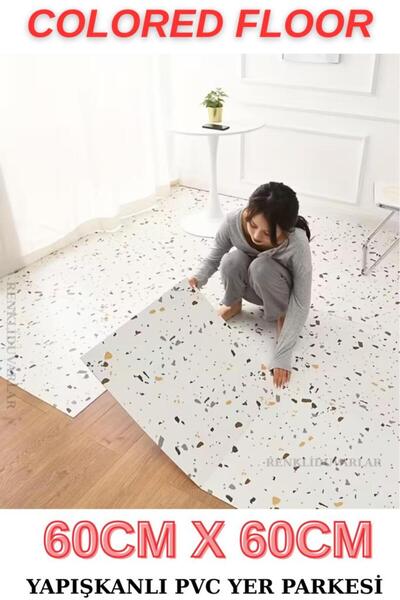 Renkli Duvarlar Popüler Benekli Yapışkanlı Yer Zemin ve Duvar Kaplama Paneli Arkası Kauçuklu 60X60cm Floor Pvc 609