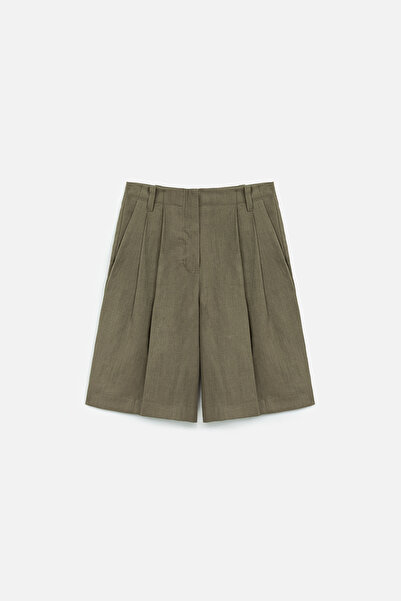 Manuka KETEN PİLELİ BERMUDA ŞORT HAKİ