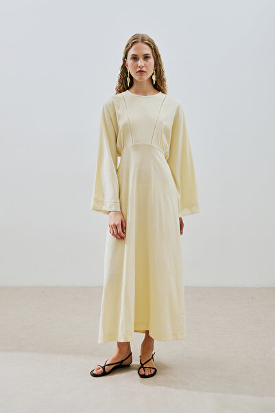 Manuka DOKULU ŞERİT DETAYLI ELBİSE SARI