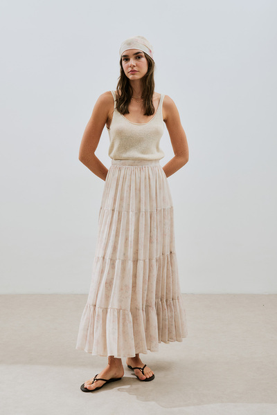 Manuka Long Tight Chiffon Skirt Blush