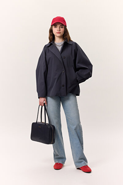 Manuka Cape Sleeve Short Trench Coat Navy Blue