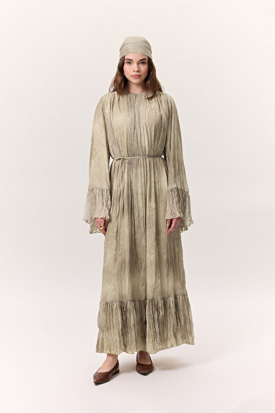 Manuka Patterned Crushli Folded Dress Ruby