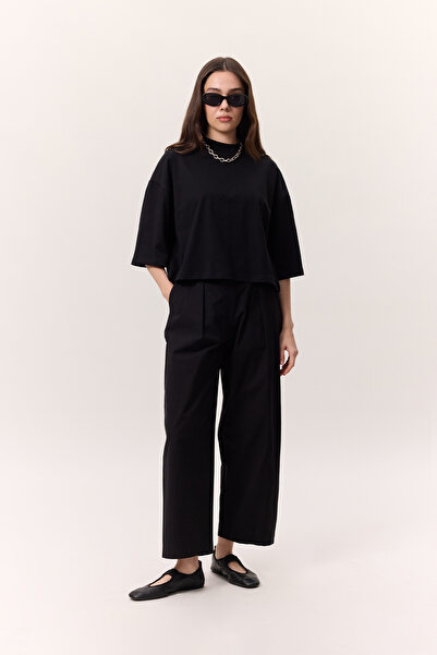 Manuka PİLELİ GABARDİN PANTOLON SİYAH