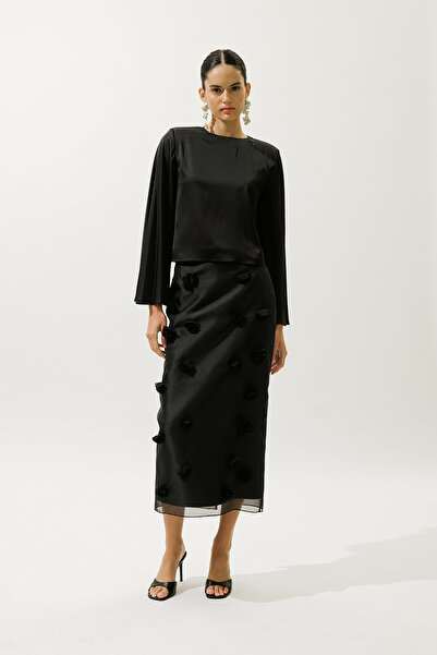 Manuka Satin Wide Sleeve Bluz Black