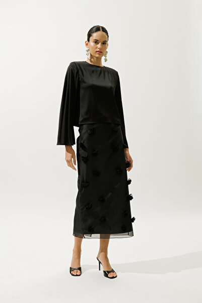 Manuka Satin Wide Sleeve Bluz Black