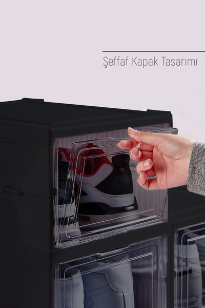 Trend Maison Katlanabilir Portatif 6 Katlı Ayakkabılık Plastik Ayakkabı Düzenleyici Organizer Siyah