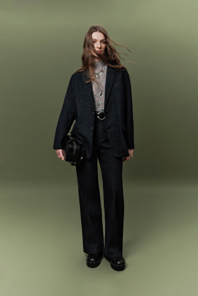 Manuka DİKİŞ DETAYLI GENİŞ PAÇA DENIM PANTOLON DERİN MAVİ