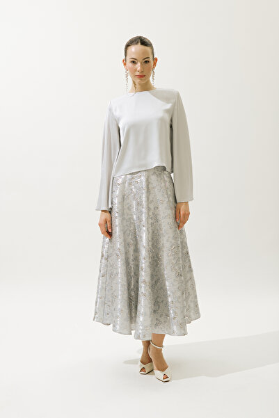 Manuka Satin Wide Sleeve Bluz Blue