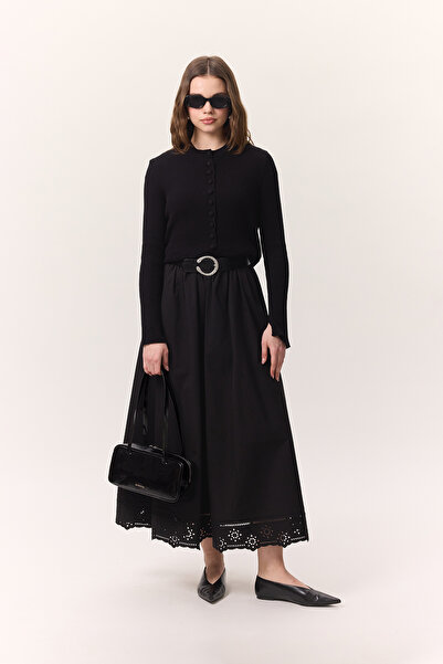 Manuka ШИРОКА СПІДНИЦЯ З ВИТРІЗНИМИ ДЕТАЛЯМИ, ЧОРНА