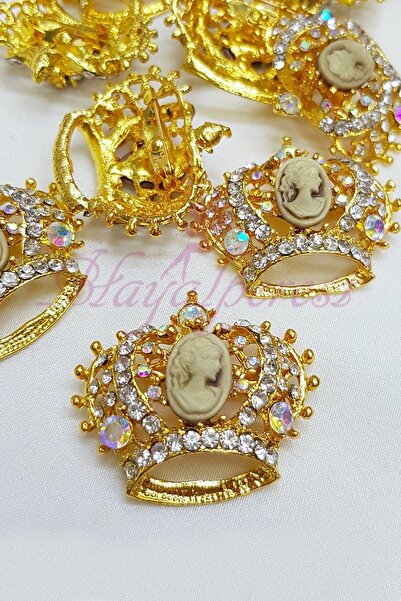 Hayalperest boncuk Sarı Madame Coco Taçlı Kristal Broş