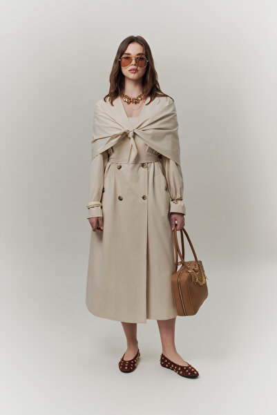 Manuka Tasviri Shawl - Detailed Design - Trench Coat Cream