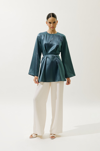 Manuka Hana Organza Bluz Petrol