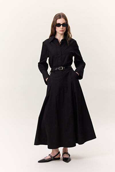 Manuka Μαύρο πουκάμισο με λεπτομέρεια με ραβδώσεις