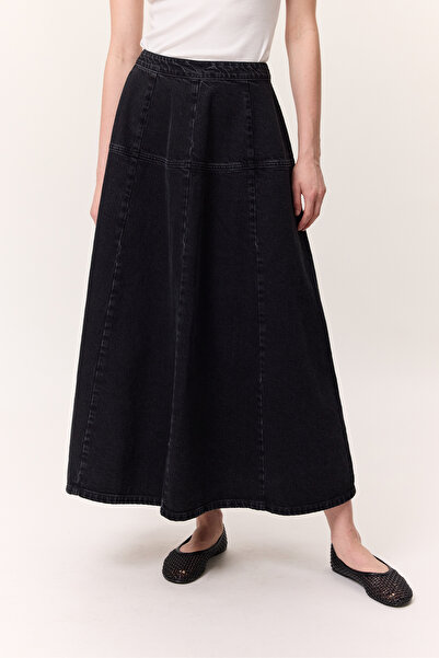 Manuka Wide Gather Denim Skirt Black