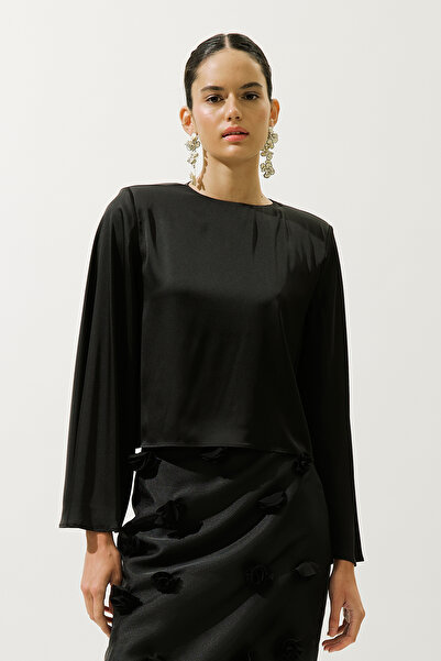 Manuka Satin Wide Sleeve Bluz Black