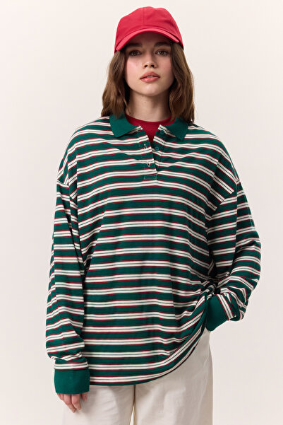 Manuka POLO YAKA ÇİZGİLİ SWEATSHIRT YEŞİL
