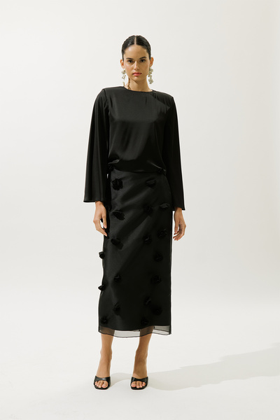 Manuka Satin Wide Sleeve Bluz Black