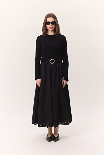 Manuka ШИРОКА СПІДНИЦЯ З ВИТРІЗНИМИ ДЕТАЛЯМИ, ЧОРНА