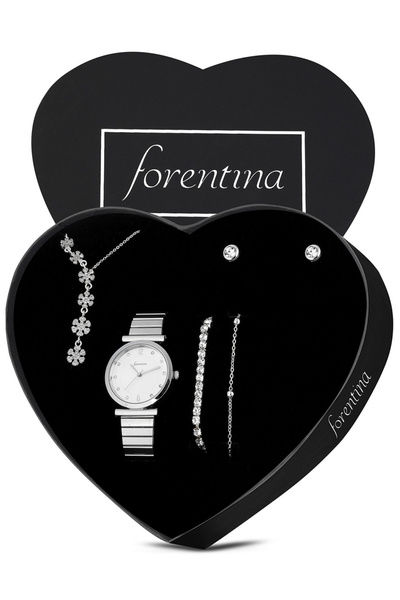 Forentina Gümüş Kaplama Sallantılı Kartanesi Kolye Küpe Bileklik Saat Hediye ...