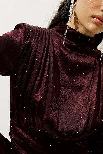 Manuka MILA TAŞLI ABİYE ELBİSE BORDO