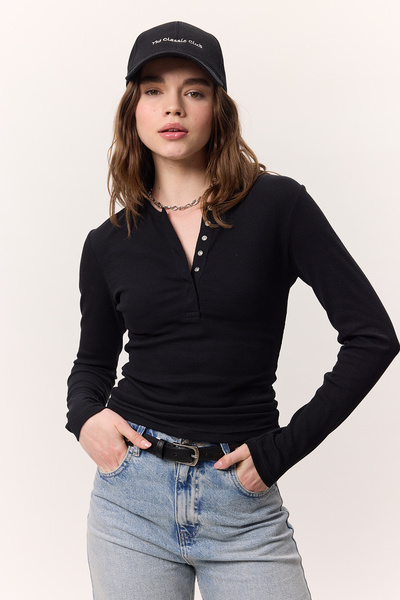 Manuka LANGARM-KÖRPER MIT KRAGEN SCHWARZ