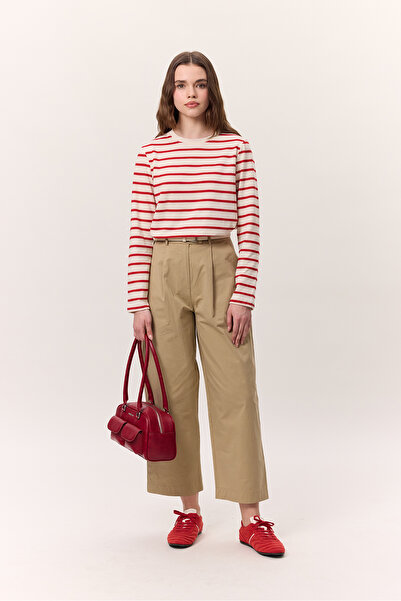 Manuka ÇİZGİLİ UZUN KOL REGULAR FIT TSHIRT KIRMIZI