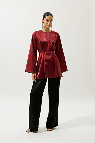 Manuka Hana Organza Bluz Bordo