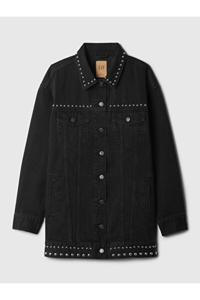 GAP Kadın Siyah Çivili Oversized İkonik Kot Ceket