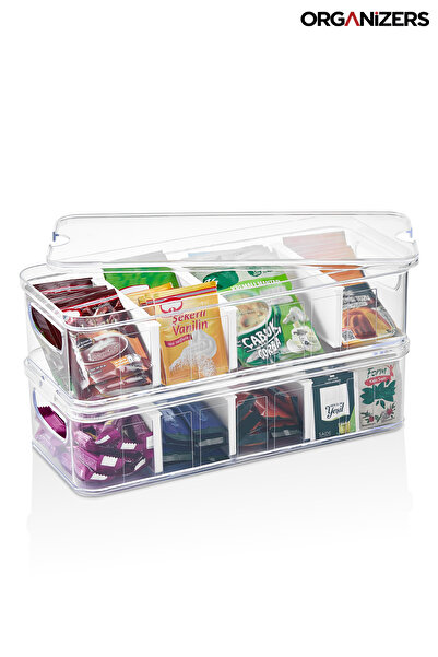 ORGANİZERS Countertop 4-Compartment Storage Box – Tea, Coffee, Snacks | BPA Free